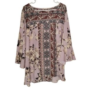 Oddy Women's Floral Bell Sleeve Top Blouse Size 3XL